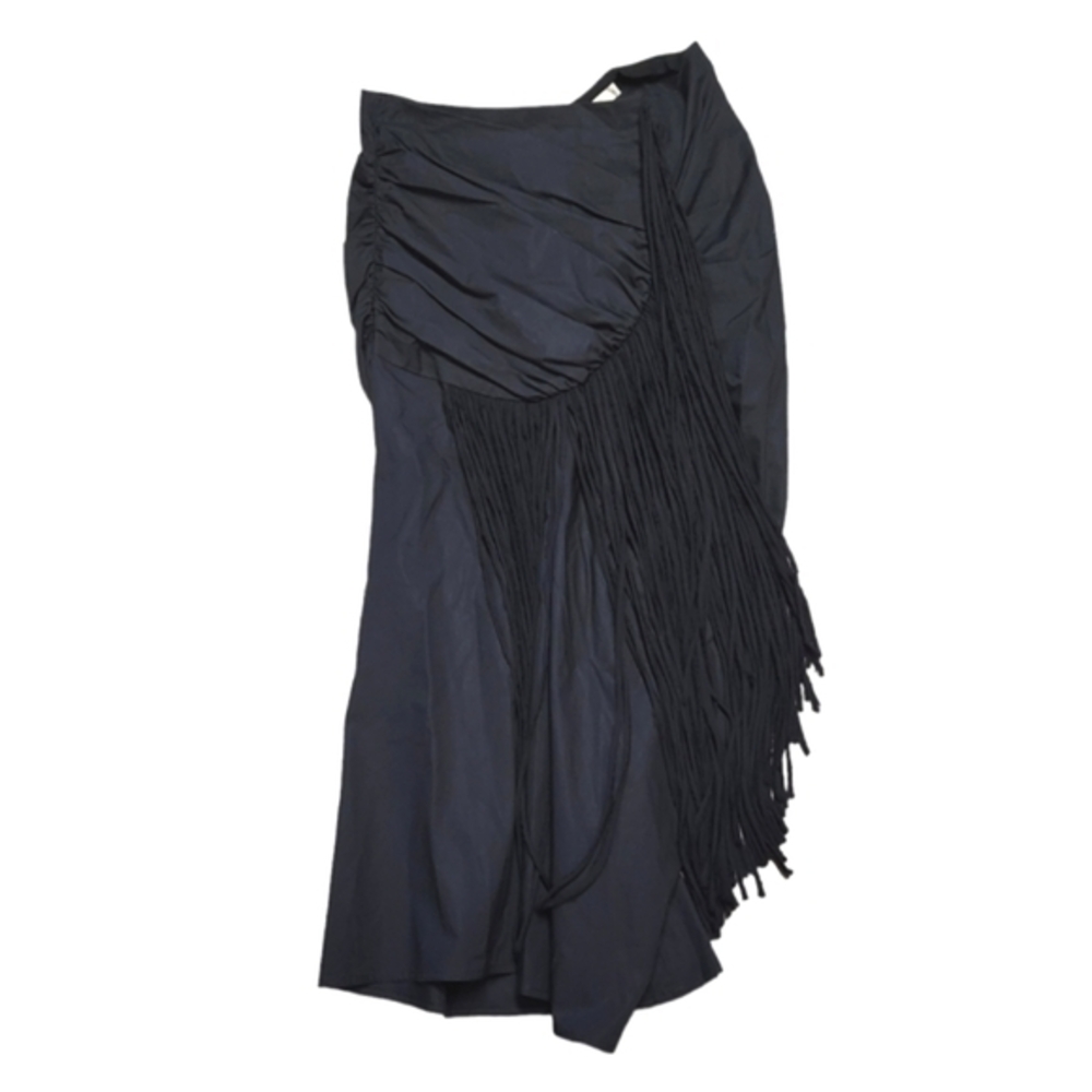 TORY BURCH COTTON SILK FRINGE MIDI SKIRT BLACK 2 - Picture 6 of 12